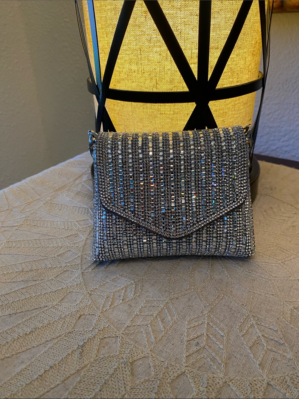 Sparkling Silver Crystal Crossbody Clutch